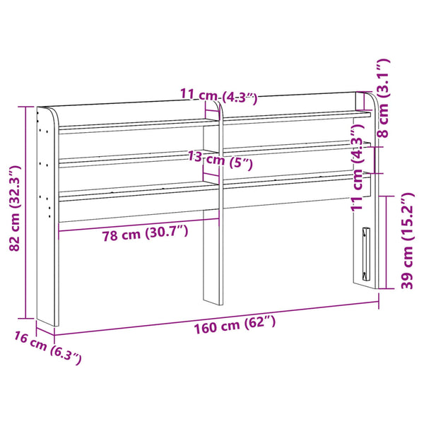 Kopfteil 150 cm Kiefer Massivholz mit Ablagen