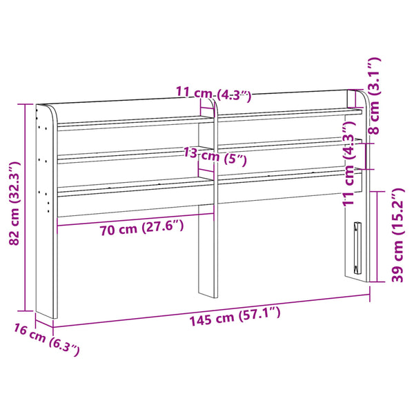 Kopfteil mit Ablagen 135 cm Kiefer Massivholz