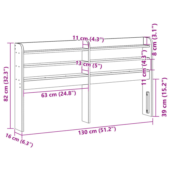 Kopfteil 120 cm Kiefer Massivholz mit Ablagen