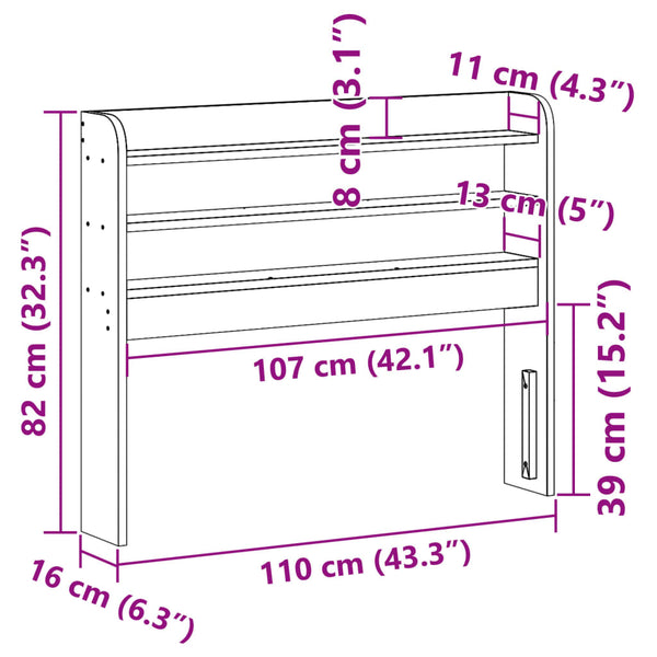 Kopfteil mit Ablagen, Wachsbraun, 100cm