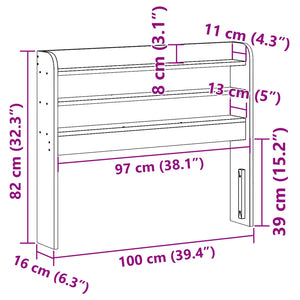 Kopfteil 90 cm Kiefer Massivholz mit Ablagen