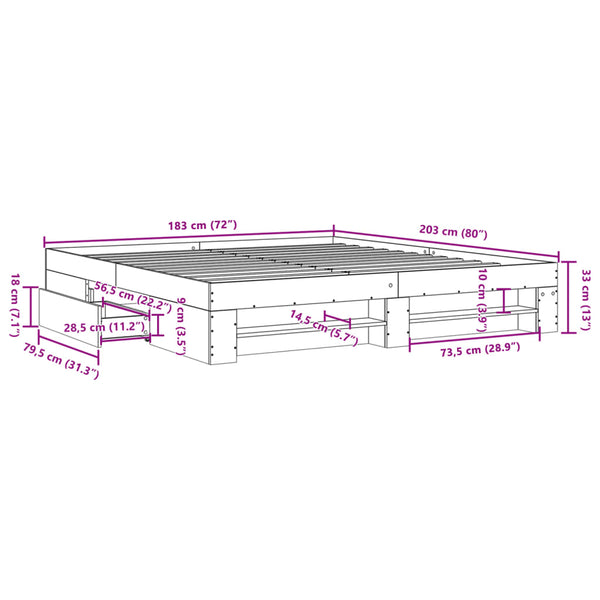 Bettgestell 180x200 cm Braun Eichen-Optik