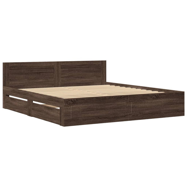 vidaXL Bed Frame with Headboard Brown Oak Effect 180x200 cm