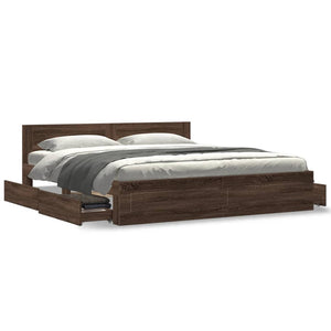 vidaXL Bed Frame with Headboard Brown Oak Effect 180x200 cm