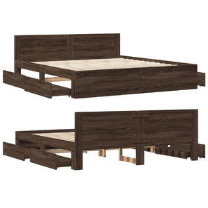 vidaXL Bed Frame with Headboard Brown Oak Effect 180x200 cm
