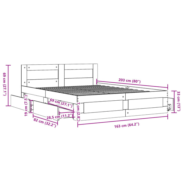 Bettgestell 160x200 cm Weiß mit Kopfteil