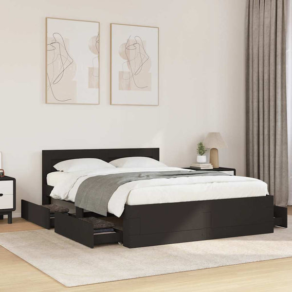 Bettgestell 140x200 cm Schwarz mit Kopfteil
