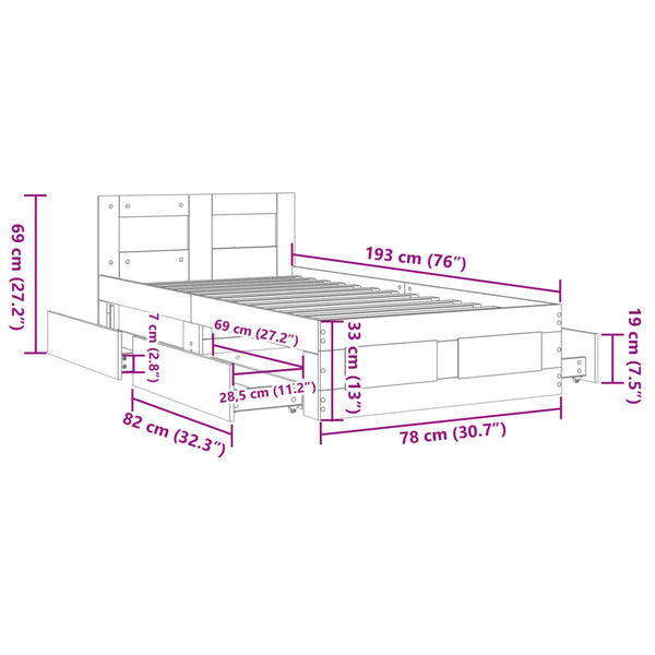 Bettgestell Weiß 75x190 cm
