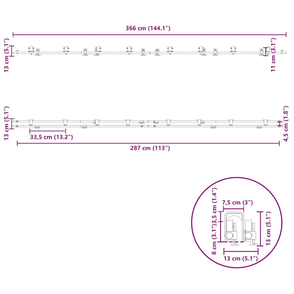Schiebetür Beschlagsatz 366 cm Edelstahl