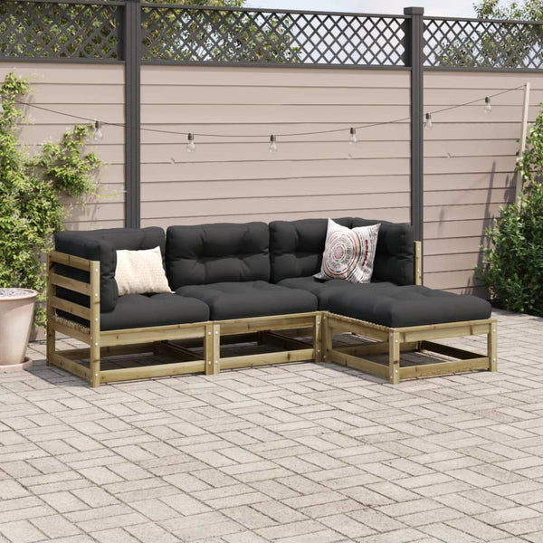 4-tlg. Garten Sofagarnitur Kiefernholz mit Kissen
