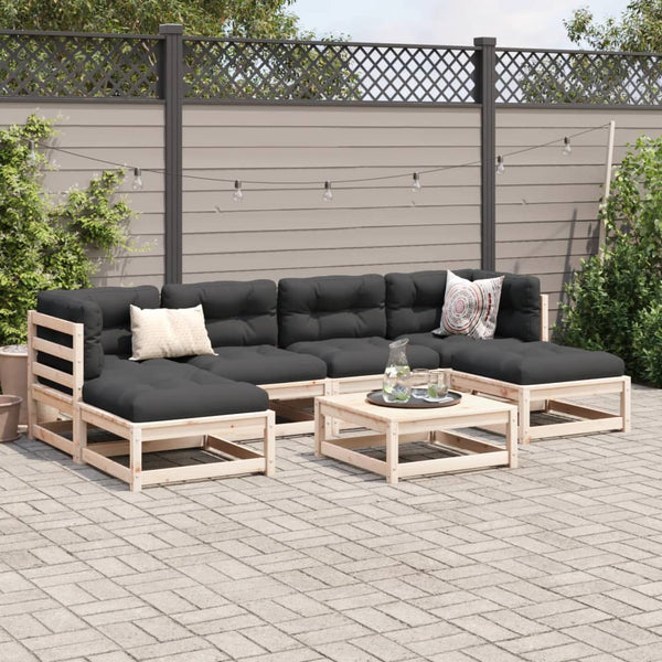 7-tlg. Garten Sofagarnitur Kiefer Massivholz mit Kissen