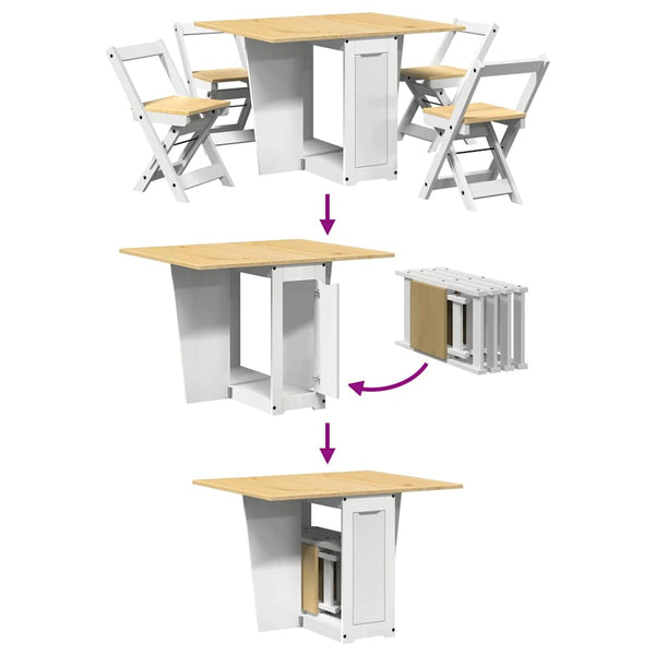5-tlg. Klapptisch-Set Corona Weiß Kiefer