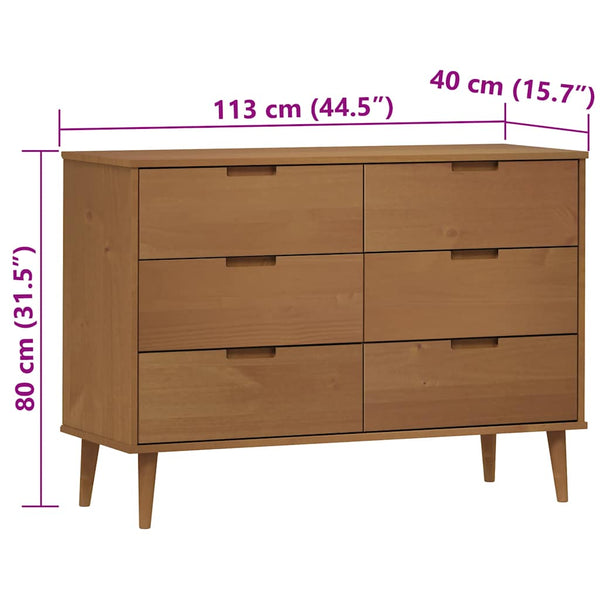Schubladenschrank MOLDE Braun Kiefer Massivholz