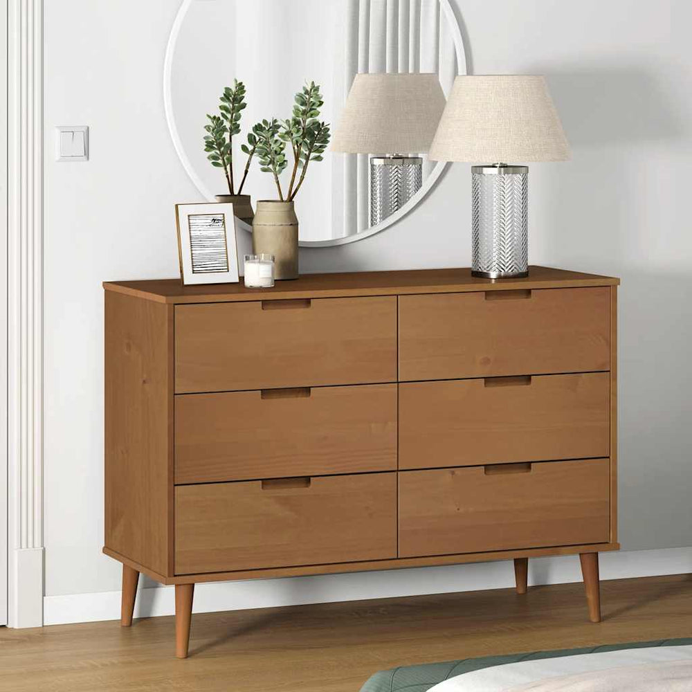 Schubladenschrank MOLDE Braun Kiefer Massivholz