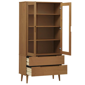 Vitrinenschrank MOLDE Braun Kiefer Massivholz