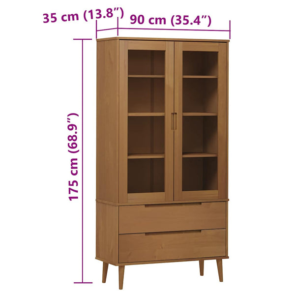 Vitrinenschrank MOLDE Braun Kiefer Massivholz