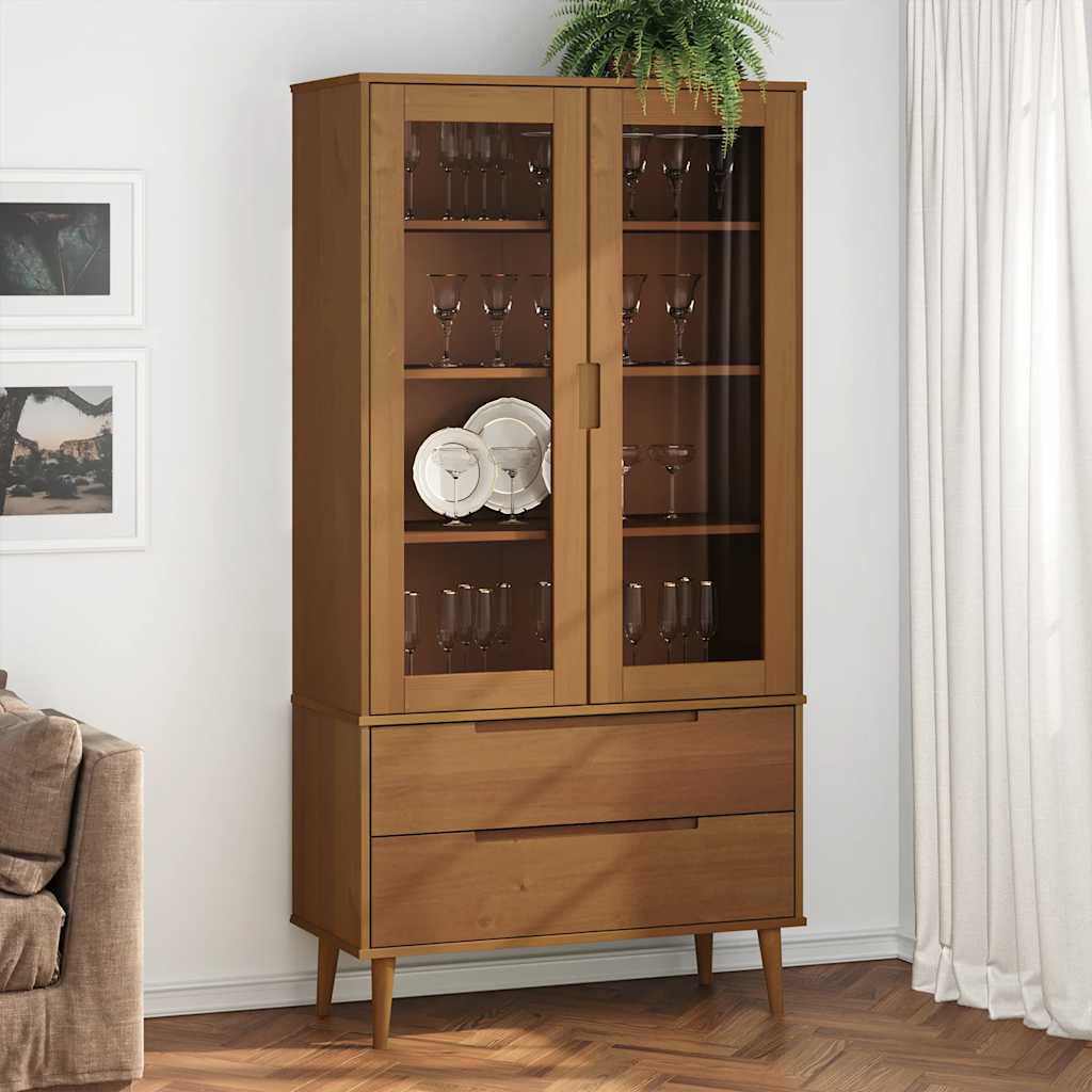 Vitrinenschrank MOLDE Braun Kiefer Massivholz