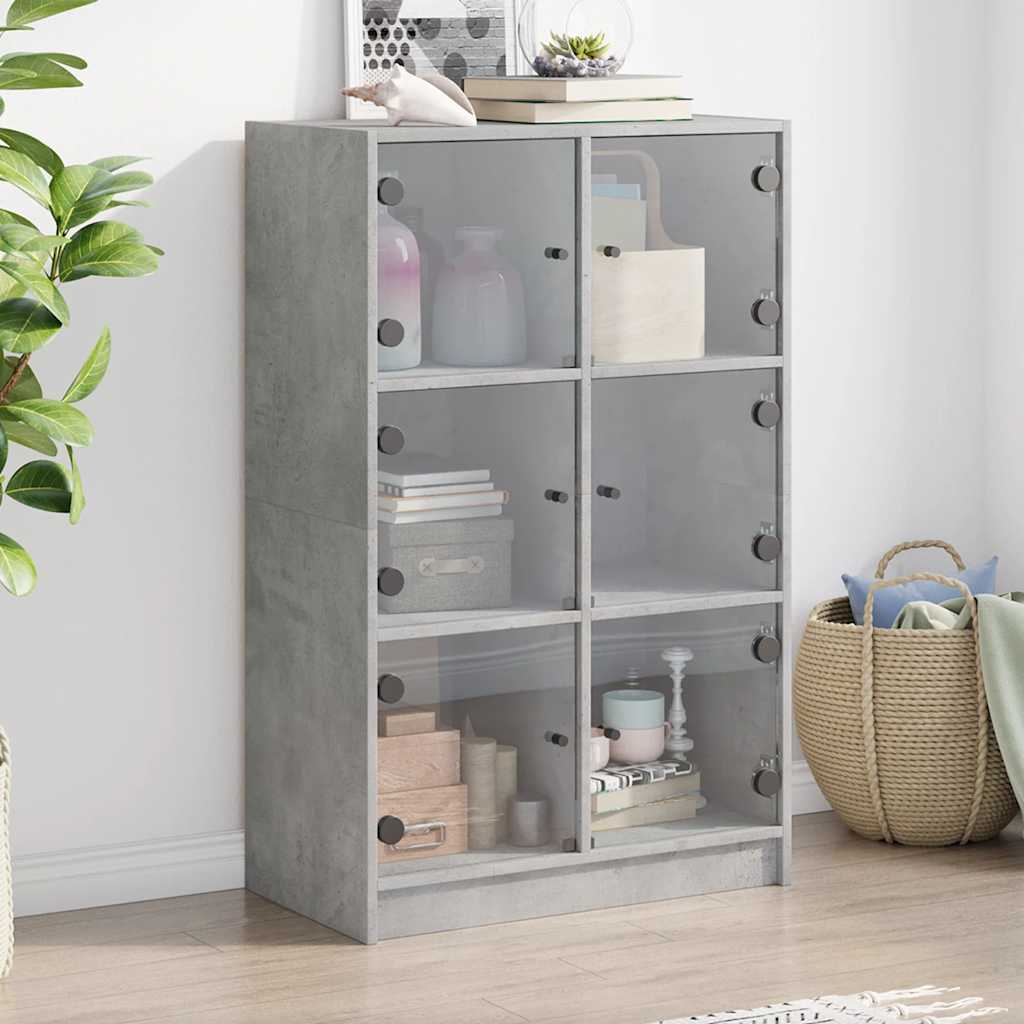 Betongraues Highboard mit Türen, 68x37x109 cm
