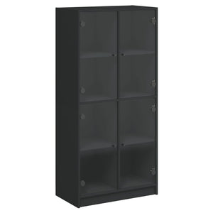 Schwarzes Highboard mit Türen, 68x37x142 cm