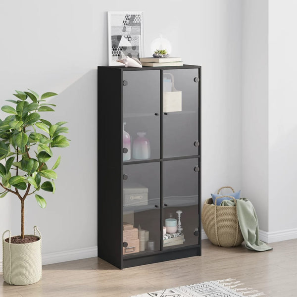 Schwarzes Highboard mit Türen, 68x37x142 cm