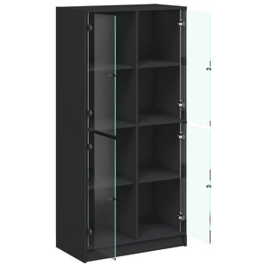 Schwarzes Highboard mit Türen, 68x37x142 cm