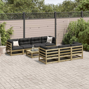 vidaXL Salon de jardin 8 pcs avec coussins en pin imprégné