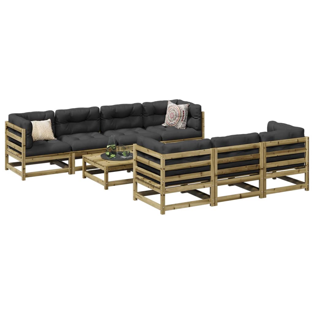vidaXL Salon de jardin 8 pcs avec coussins en pin imprégné
