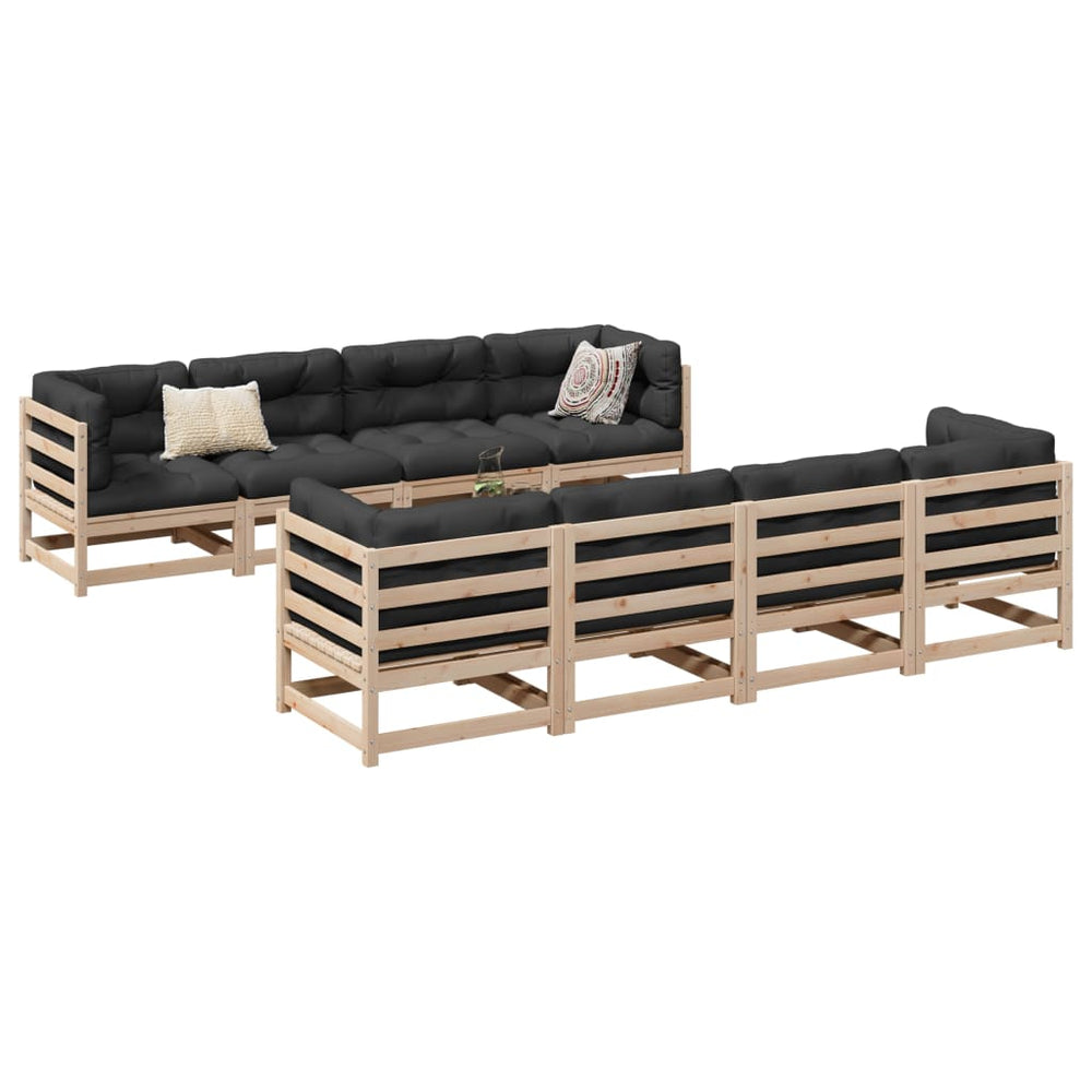 vidaXL Salon de jardin 9 pcs avec coussins Bois de pin massif