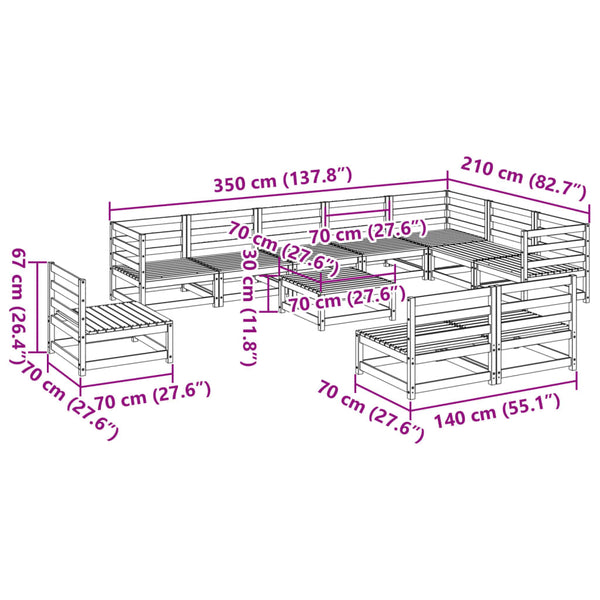 11-tlg. Garten-Sofagarnitur aus Kiefernholz