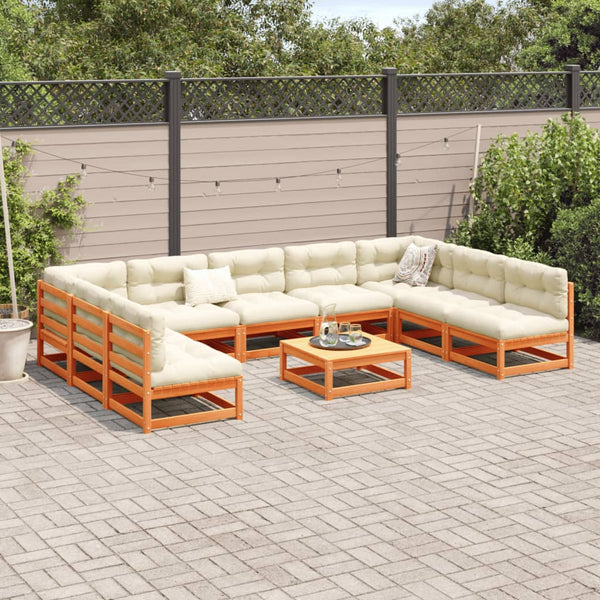 10-tlg. Garten Sofagarnitur Kiefernholz Wachsbraun