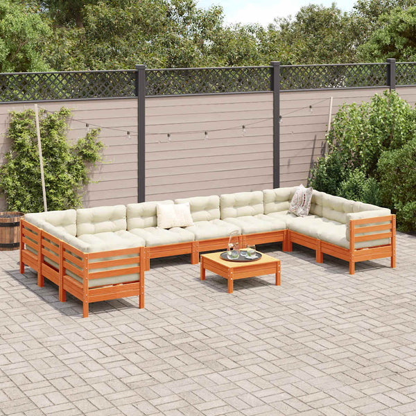 11-tlg. Garten Sofagarnitur mit Kissen Wachsbraun