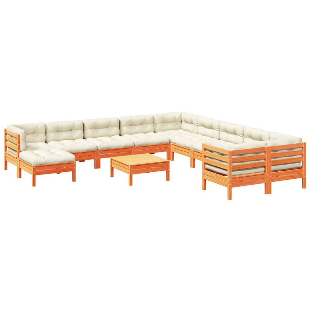 vidaXL Salon de jardin 12 pcs avec coussins marron ciré bois de pin