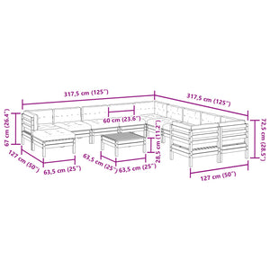 Garten Sofagarnitur 12-teilig Kiefernholz Wachsbraun