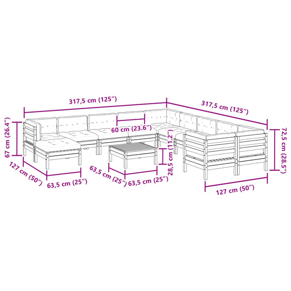 Garten Sofagarnitur 12-teilig Kiefernholz Wachsbraun