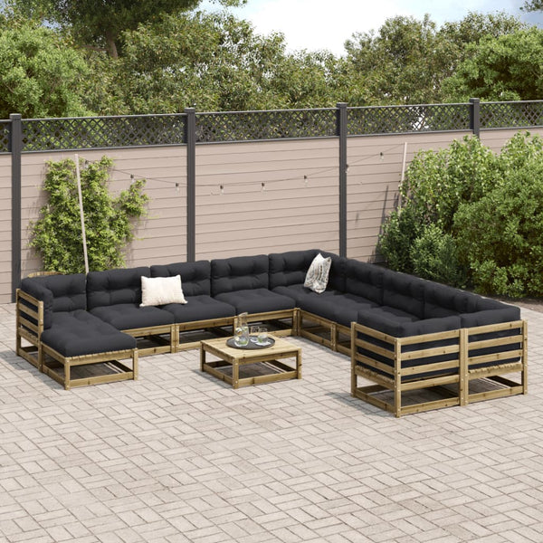 12-tlg. Garten Sofagarnitur Kiefernholz mit Kissen