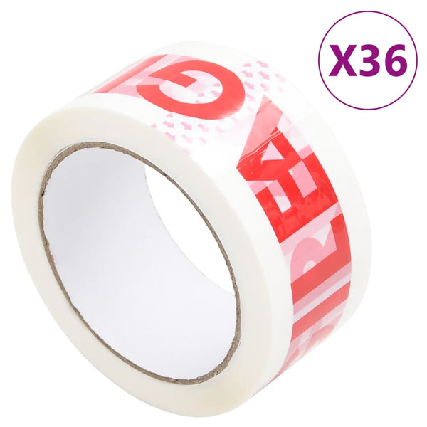 vidaXL Ruban adhésif d'emballage 36 pcs Imprimé FRAGILE Blanc 48 mm x 66 m