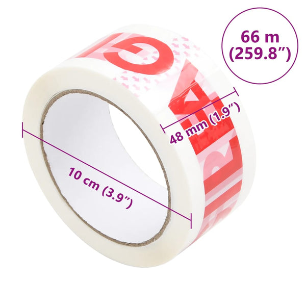 vidaXL Ruban adhésif d'emballage 36 pcs Imprimé FRAGILE Blanc 48 mm x 66 m