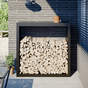 Schwarzes Brennholzregal aus Stahl, 100x40x100 cm