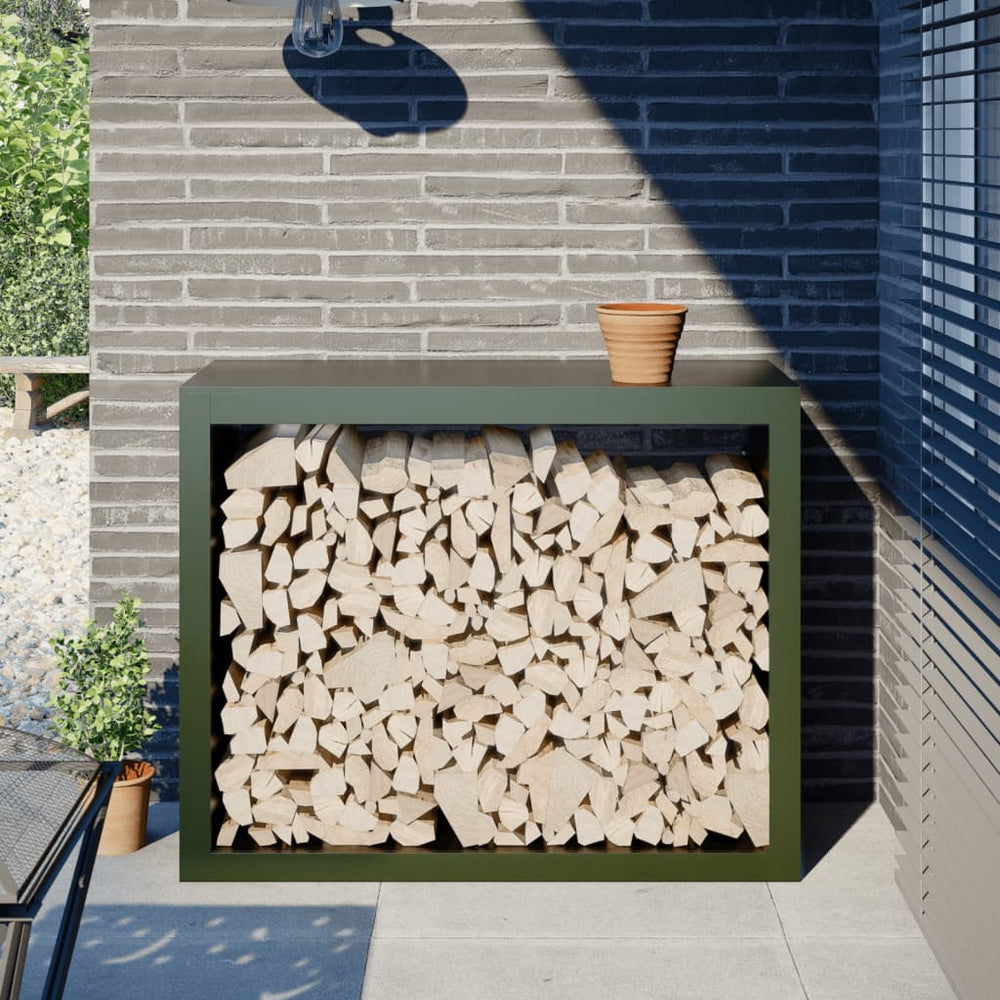 Grünes Brennholzregal Stahl 100x40x80 cm
