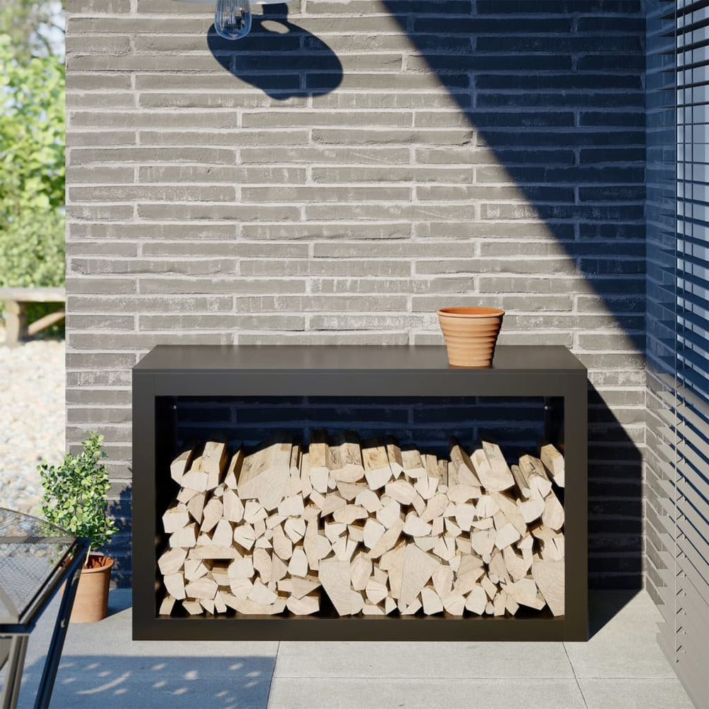 Schwarzes Brennholzregal aus Stahl, 100x40x60 cm