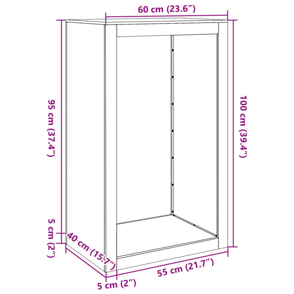 Brennholzregal Schwarz Stahl 60x40x100cm