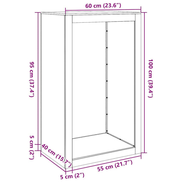 Brennholzregal aus wetterfestem Stahl 60x40x100 cm