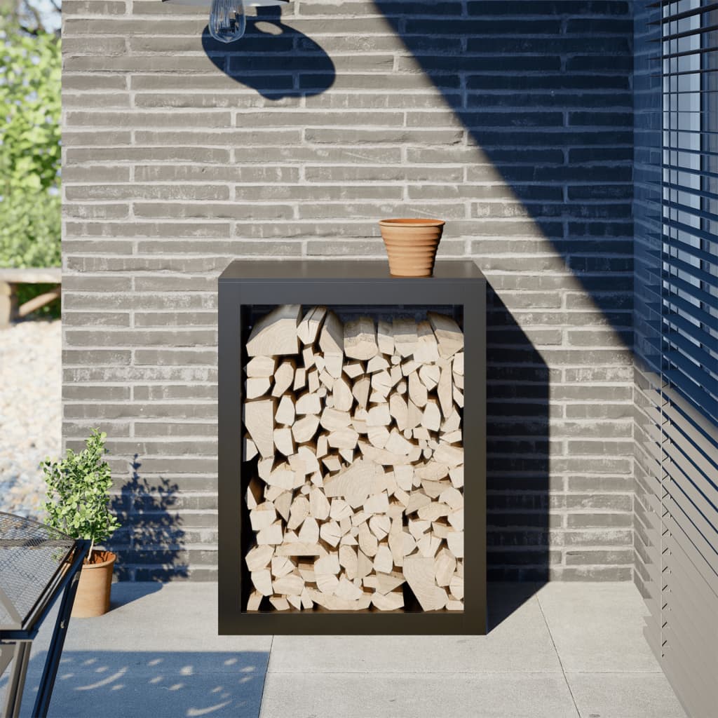 Schwarzes Brennholzregal aus Stahl, 60x40x80 cm