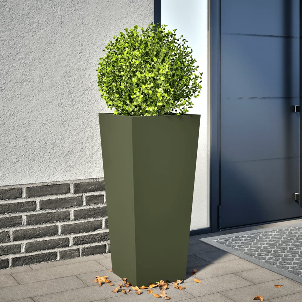 Olivgrüner Pflanzkübel Stahl 35x35x75 cm