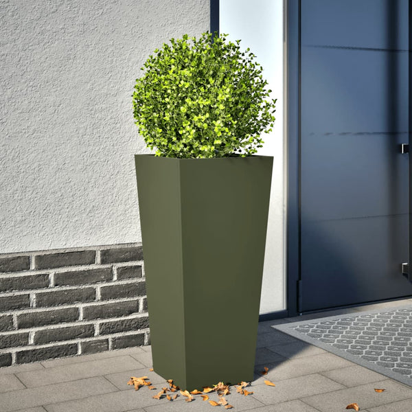 Olivgrüner Pflanzkübel Stahl 35x35x75 cm