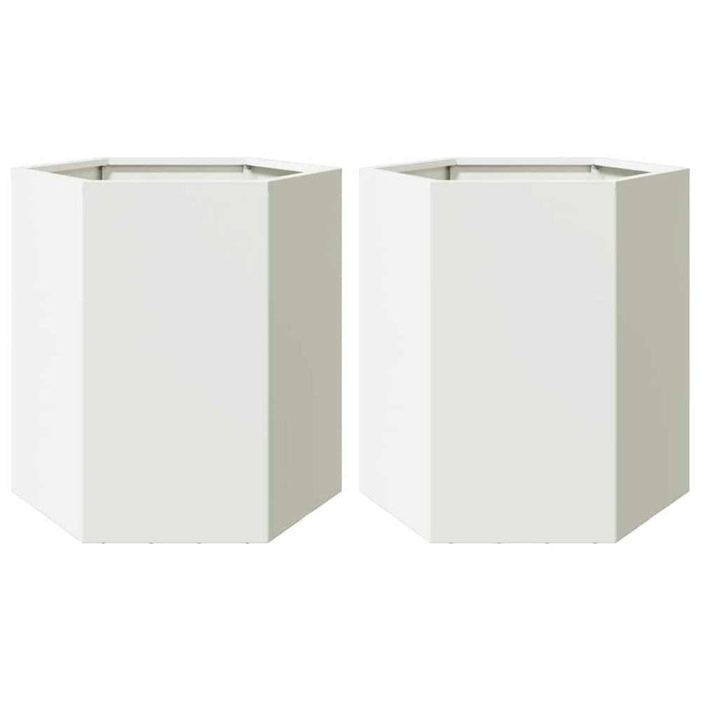 Weiße Pflanzgefäße, Sechseckig, 2er Set