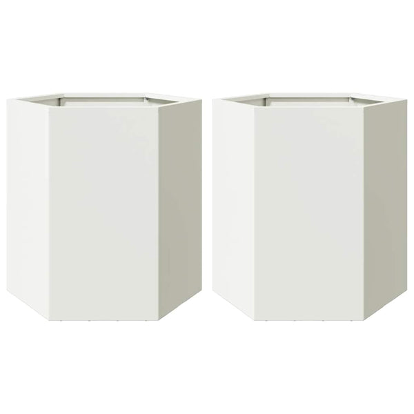 Weiße Pflanzgefäße, Sechseckig, 2er Set