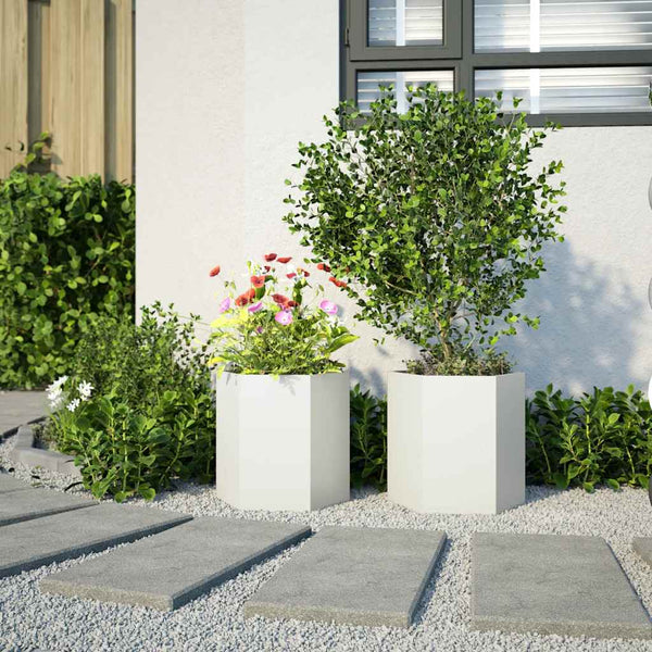 Weiße Pflanzgefäße, Sechseckig, 2er Set