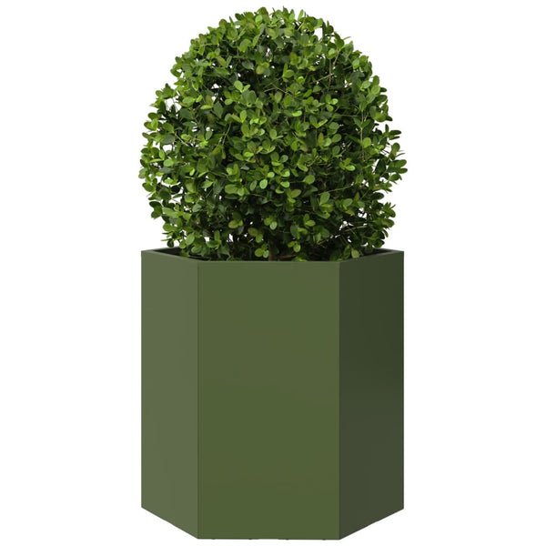 Olivgrüner Stahl Pflanzkübel Sechseckig 46x45cm