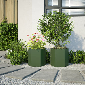 Olivgrüne Pflanzgefäße, 2er-Set, Sechseckig